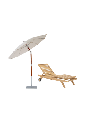 Catania Comfort Liege & Toscana Sonnenschirm mit Holzmast inkl. Schirmständer Set