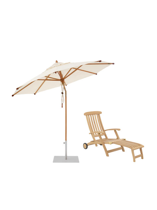 Royal Princess Deck Chair mit verlängerter Fußstütze & Liguria Sonnenschirm inkl. Schirmständer Set