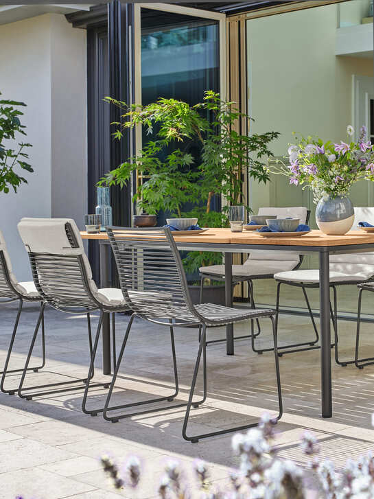 Portland Ausziehtisch Edelstahl Graphit/Teak