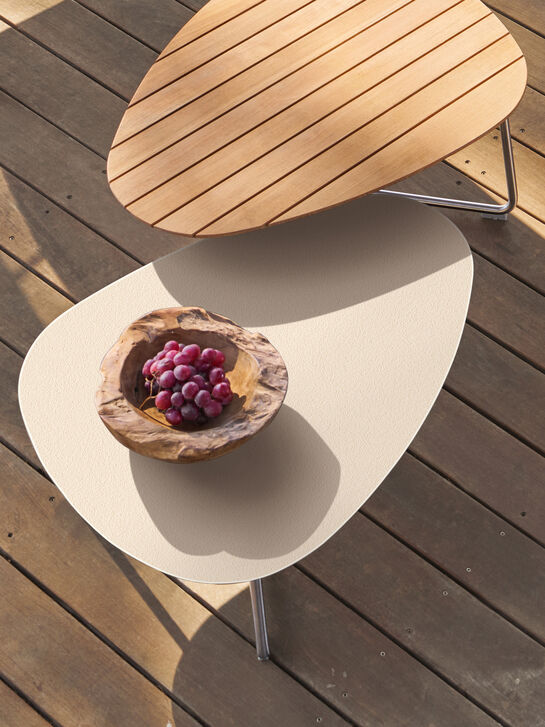 Amari Lounge Tischset Edelstahl /Teak & Keramik Chalk