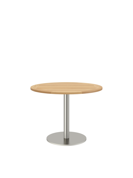 Ronda Mittelfusstisch Edelstahl rund 100 Tischplatte Teak